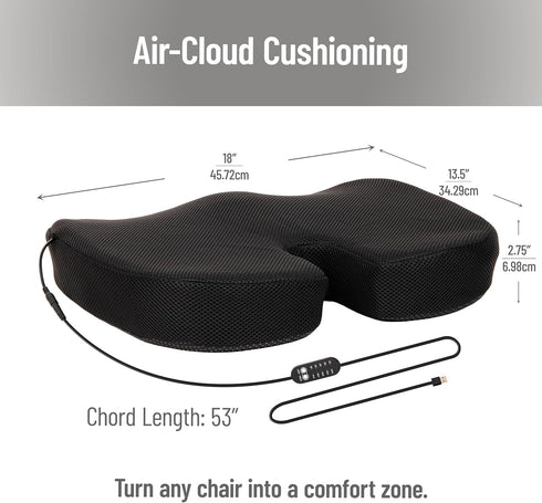 4 Settings Mind Reader Heated Memory Foam Seat Cushion with Air-Cloud Support, Slim Ergonomic Cushion with Heat Timer