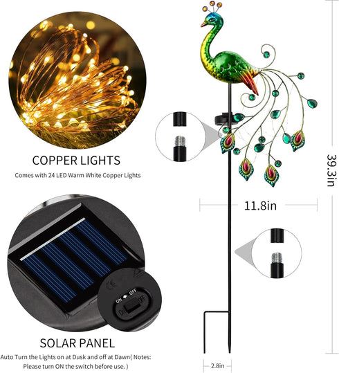 Glintoper Solar Garden Lights, 39 Inch Height Outdoor Metal Peacock Decorative Stakes for Lawn Pathway Decoration