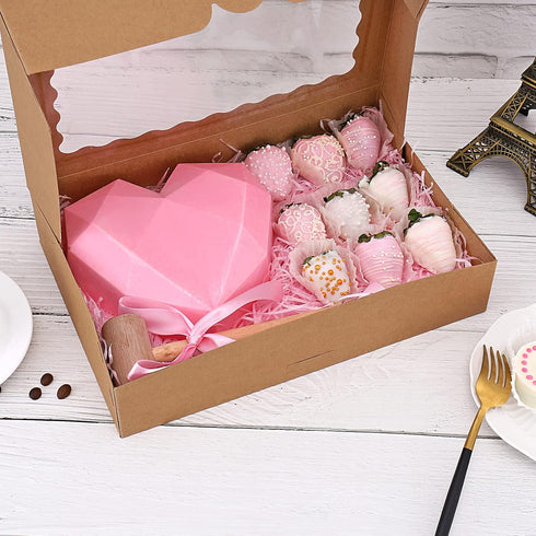 20-Pack Bakery Boxes with Window: 12" x 8" x 2.5" Cookie Boxes for Muffins and Pastries (Brown)