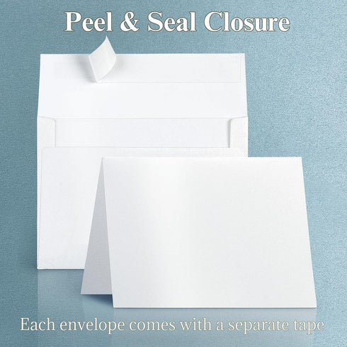 Shimmer 5x7 A7 100 Pack White Blank Cards and Envelopes, Goefun Pearl White Folded Cardstock and Envelopes Self Seal