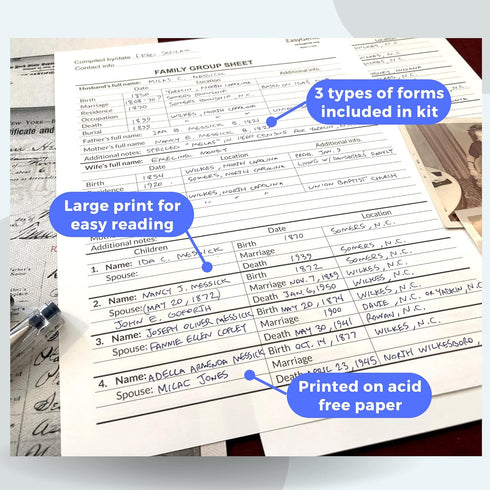 LARGE PRINT Genealogy Charts and Forms Kit, 30 Sheets, Includes 10 Pedigree Charts, 10 Fan Charts, 10 Family Group