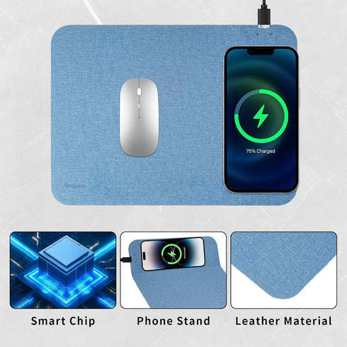 Tongyanat 15W, Fast Wireless Charging Mouse Pad Office Desk Pad with Ultra-Smooth Surface Non-Slip Rubber Base