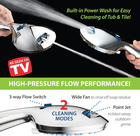 8-mode Nozzles, 6 AquaCare High Pressure Handheld Shower Head - Anti-clog Built-in Power Wash to Clean Tub, Tile