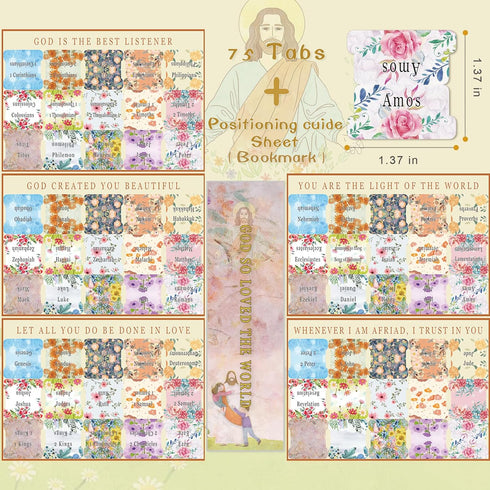 GZCQLKOR Tabs,75 Bible Tabs, Floral Theme Tabs for Women and Men Study Bible Index Tabs, Bible Journaling Supplies