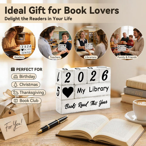Pawnoc Counter, 4-Digit Books Read This Year Wooden Reading Tracker for Bookshelf Decor, Gift for Book Lovers, Readers