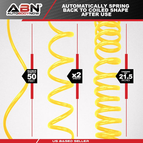 ABN Recoil Hose, 1/4in x 50ft Portable Polyurethane Coil Hose for Air Compressor, Nailer, Sprayer, Staple Gun by ABN