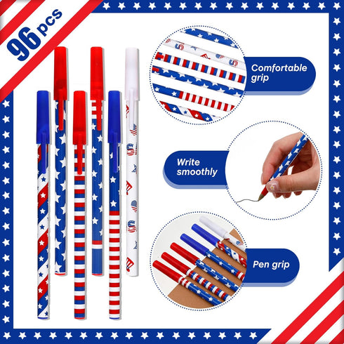 Eaasty American Flag Pens Bulk Patriotic USA Gel Ink Pen Independence Day Pen Stars Stripes Ballpoint Pens for Home School Office Supplies 4th of July USA Souvenirs Gifts (96 Pcs) by Eaasty