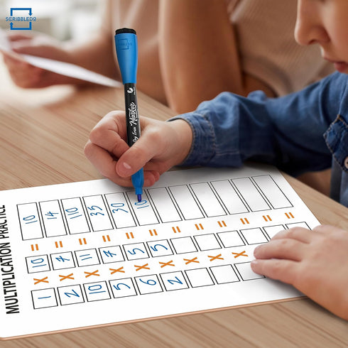 SCRIBBLEDO Dry Erase Multiplication Chart Whiteboard, 11" x 14" Double Sided for Kids Students Classroom