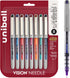 uniball Vision Needle Roller Ball Pen, Fine 0.7 Mm, Stick, Silver Barrel, Assorted Ink Colors, 8/pack