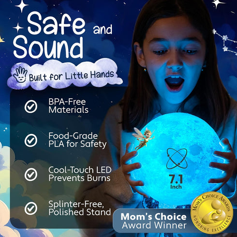 3D (7.1 inch) Mind-Glowing Moon Lamp - Moon Night Light for Kids Bedroom - Globe Nightlight with Multi Color LED