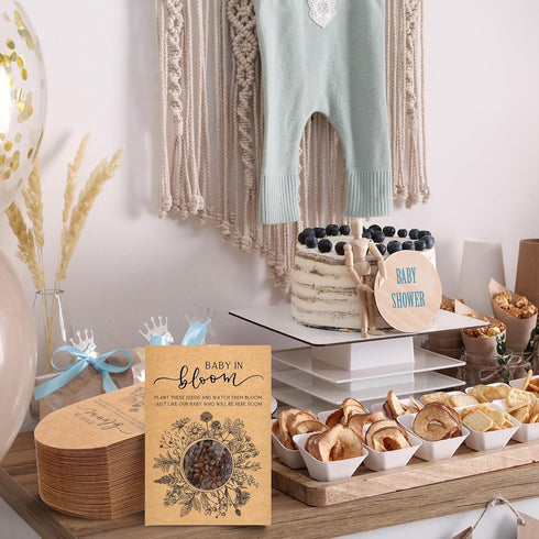 Fumete Baby Shower Party Favor Baby in Bloom Packet Kraft Bags with Window Envelopes, Resealable Organizer Storage Bag