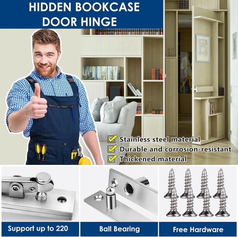 360 Heavy Duty Pivot Hinge for Wood Door - HBL' Stainless Steel Hidden Door Hinge for Secret Door, with Degree