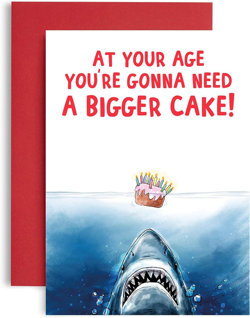 Huxters Funny Birthday Card, 'You're Gonna Need a Bigger Cake', Jaws Theme