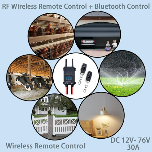 DC12-76V,Wireless 30A, DC Wireless Remote Switch Bluetooth Remote Control Relay Switch for Control Garage