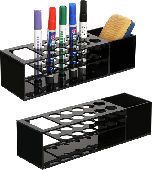 MyGift Dry Erase Marker Holder for Whiteboard, Black Acrylic Storage Rack for Markers, Eraser, Cleaning Bottles, Set of