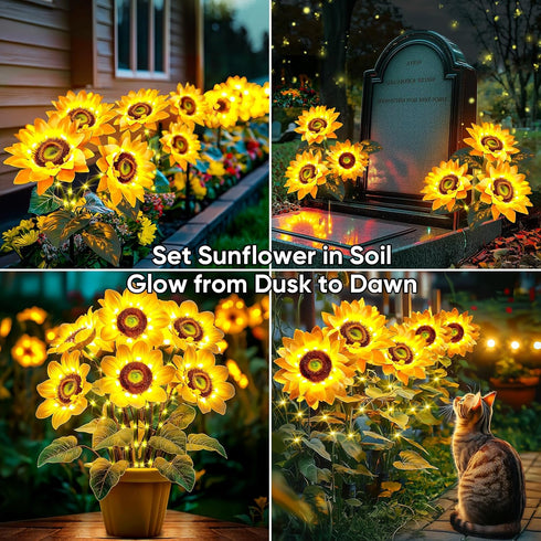 3 Pack 9 800mAh 12H IP65 Solar Flowers Outdoor Waterproof: Silk Sunflower Solar Lights with Battery Runtime - Auto