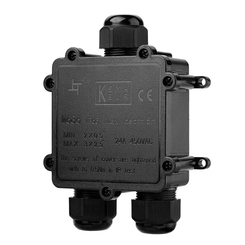 IP68 Waterproof Junction Box, 3-Way Outdoor Cable Connectors with 3 Cable M25 Gland Wire Connector, Black