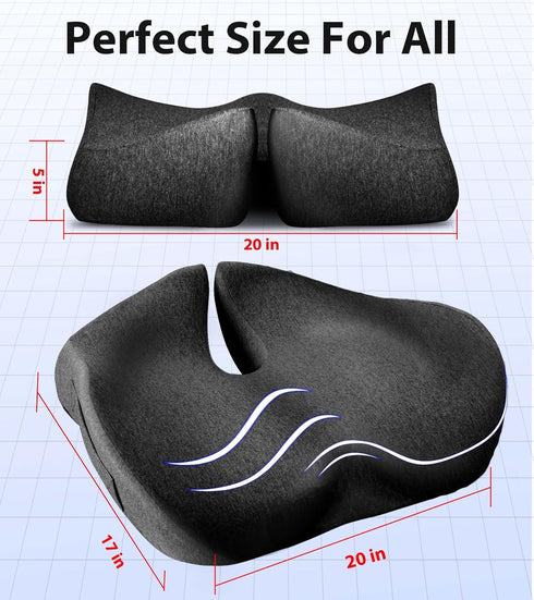 Tailbone Seat Cushion, Memory Foam Pressure Relief Coccyx Cushion for Pain, Extra-Large Butt Pad for Office Chair, Car