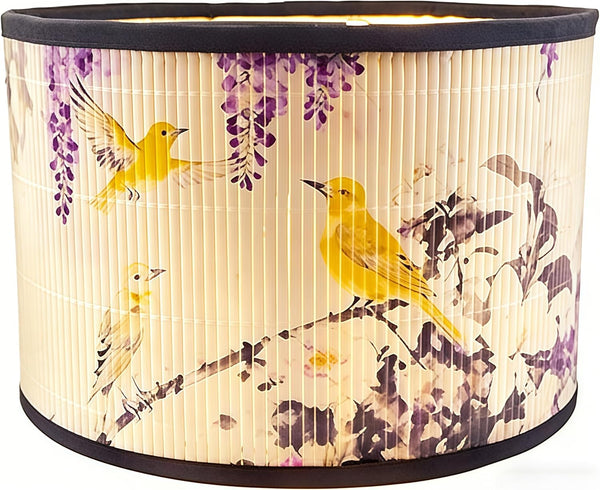 Alaviitsi Bamboo Drum Lamp Shade Vintage Rustic Floral Bird Pattern Purple, 11.81x7.87 Inch
