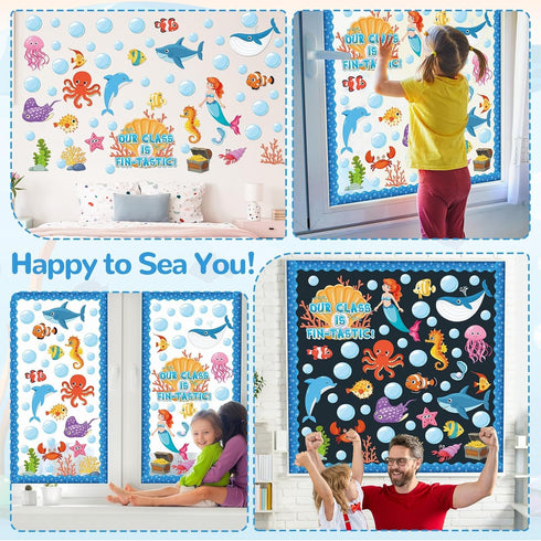 gisgfim Under The Sea Bulletin Board Decoration Set with Sea Animals Cutouts and Borders for Ocean Theme Classroom Decor