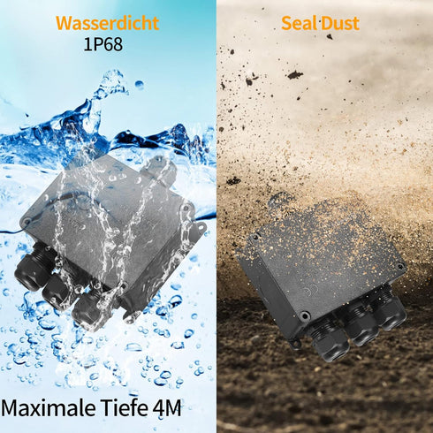 Waterproof IP68 Electrical Junction Box, 4-Way External, Cable Connector Box for 4-12mm Wire Range (1Pcs)