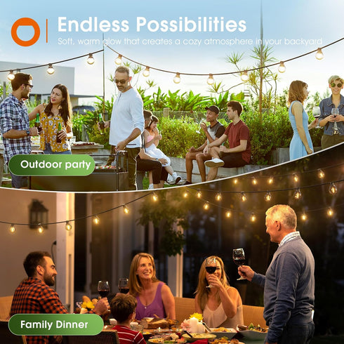 56FT(50+6) 27 G40 Bulbs, Dimmable addlon Solar String Lights Outdoor with Remote, Shatterproof Solar Powered & USB