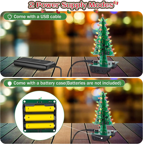 3D 3 Christmas Tree Soldering Project, Icstation Xmas Tree Soldering Kit with LED Flashing Lights DIY Soldering