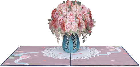 Paper Love 3D Pop Up Card, Pink Roses Gift for Mother's Day, Birthday, Thank You, Get Well - 5" x 7" with Envelope
