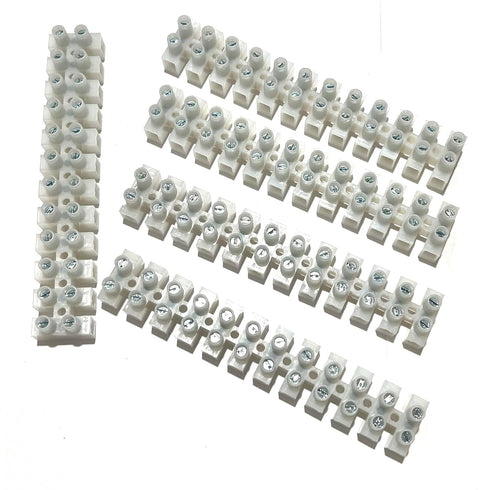 (5 Pack) 12 Position / 24 Contact Terminal Block Barrier Strip, Dual Row with Screw Connector 30 Amp