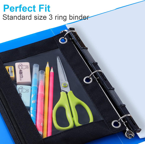 Sooez 2 Pack Pencil Pouch for 3 Ring Binder, Fabric Binder Pouch with 2 Pockets, Zipper Pencil Cases