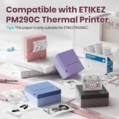 PM290C 54mmx3.2m 3 Genuine Self-Adhesive Thermal Printer Stickers, Compatible with Mini Sticker Printer, Black on