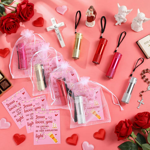 24 Sets VIHOSE Valentine's Day Christian Gifts Mini Flashlights Bulk with Christian Bible Verse Cards Colorful Aluminum