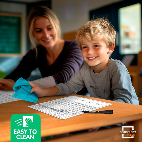 SCRIBBLEDO Dry Erase Number Chart for Students, 9”x12” Small White Board Dry Erase Sheets for Classroom Supplies