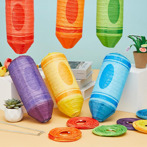 Qyeahkj 6 10 4Inch Pcs Crayon Hanging Paper Lanterns Party Decorations x Colorful Crayon Classroom Paper Lanterns
