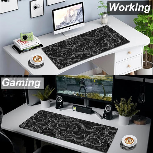 XXL Extended Topographic Gaming Mouse Pad 31.5x15.7inch, Large Black Computer Mouse Mat with Non-Slip Rubber Base