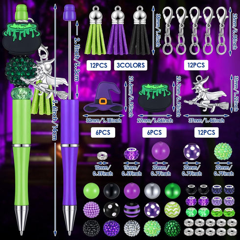Jutom 12 Pcs Plastic Beadable Pens with 50 Colorful Beads, 12 Tassels for DIY Making Kit for Office School