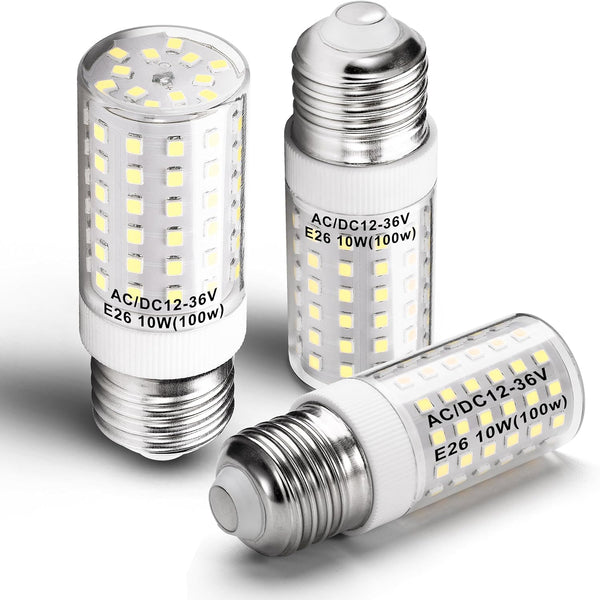 12 Volt 24V Low Voltage E26 Medium Screw Base LED Bulbs 6000K Daylight White, 10W Equivalent, 3 Pack