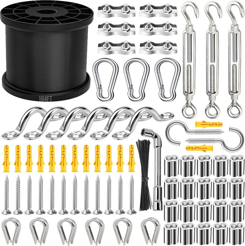 Yawuztu 164FT Black Vinyl-Coated 304 Stainless Steel Cable Heavy Duty String Lights Hanging