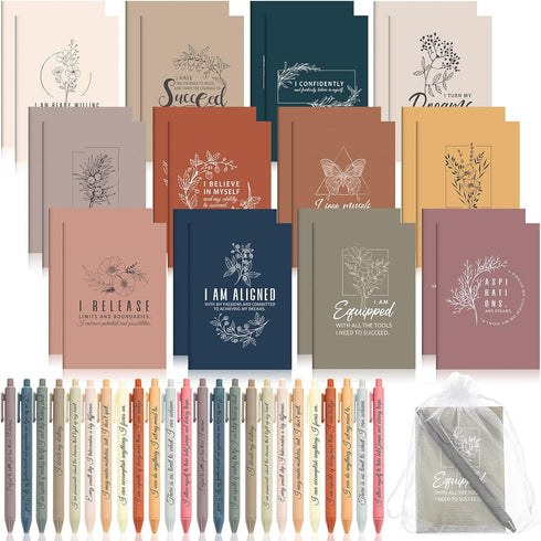 Mooliwe 12 Set/24 Pcs Positive Affirmation Gift Set Gratitude Notebooks with Pens Small
