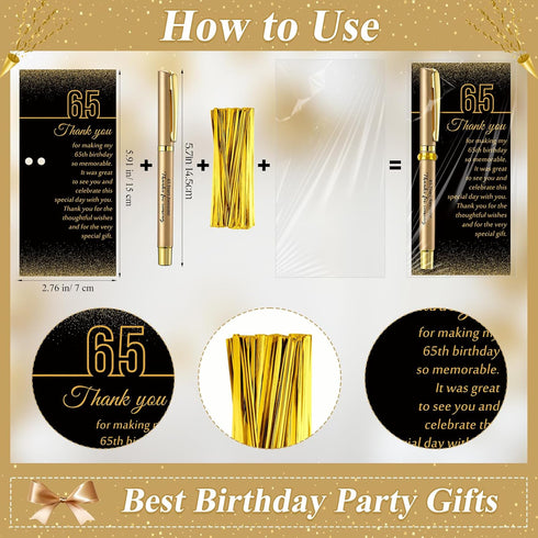 Feifeiya 50 Set 65th Birthday Party Favor for Guest Anniversary Party Favor with Black and Gold Ballpoint Pens