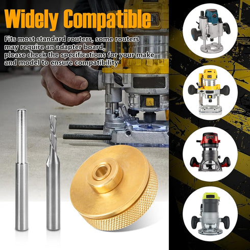 Ahuliao 71333 Set 1/4 1/8" 1/4 Inlay Router Bit Bushing for Templates High RPM Routing, Includes Carbide Spiral Bit +