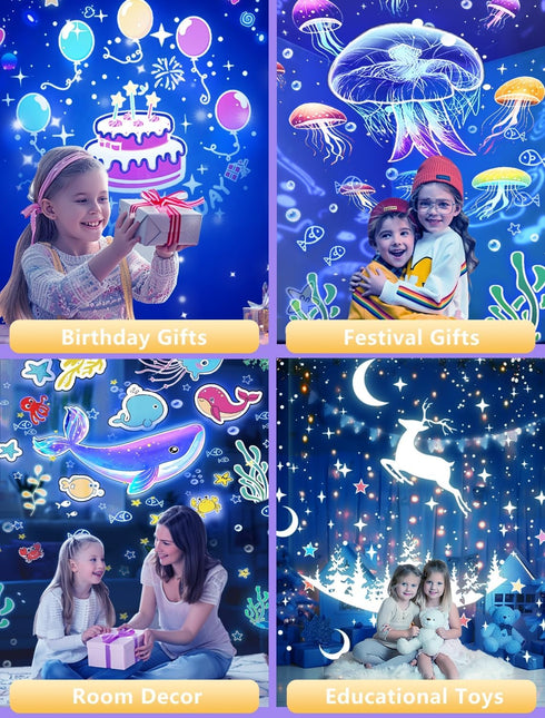Eigther 21 Sets 360 Projector Night Light for Kids + of Films, Night Light Projector for Bedroom, Ceiling, Kids Star