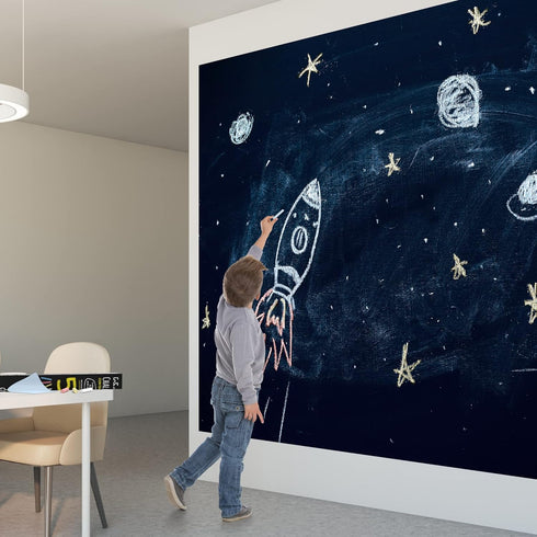 Kassa X-Large Chalkboard Wallpaper - Clear, 1.4ft x 8ft Adhesive Paper Roll, Includes 3 Markers & Eraser Cloth