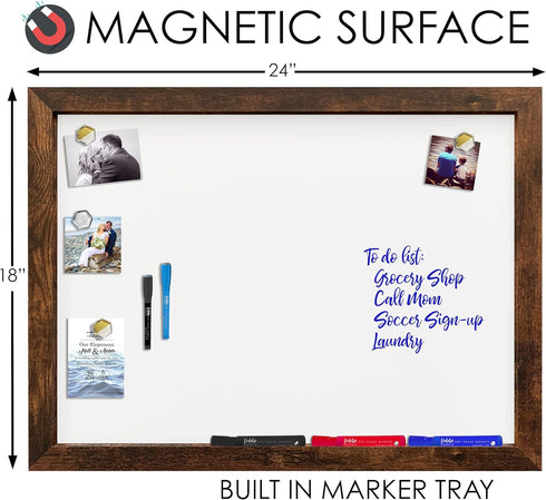 Loddie Doddie 18x24 Magnetic Dry Erase Board for Wall, Brown Rustic Frame with Built-in Marker Tray