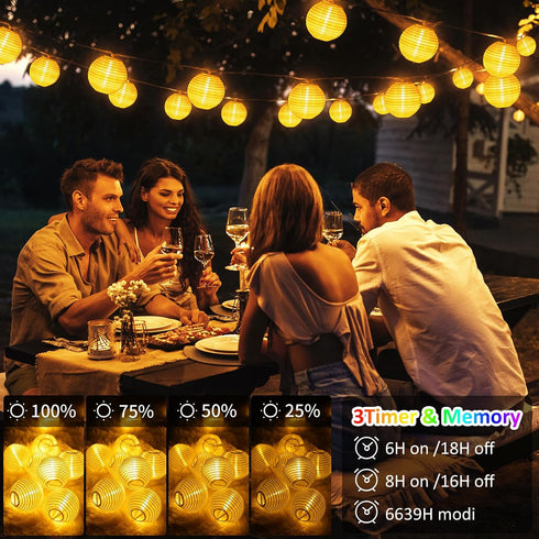 40Ft 40 StarryEver Lantern String Lights Outdoor Plug in, Connectable Warm White & White Lantern Lights with Remote