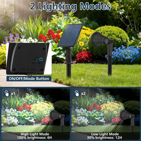 6000K, 9.8ft IP65 2 Pack T-SUNUS Christmas Solar Powered LED Spot Light White Separated Panel with Cable Waterproof