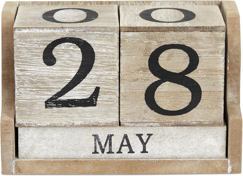 Juvale Wooden Perpetual Block Calendar for Desk - Rustic Farmhouse Decor, Month Date Display Blocks (5 x 4 In)