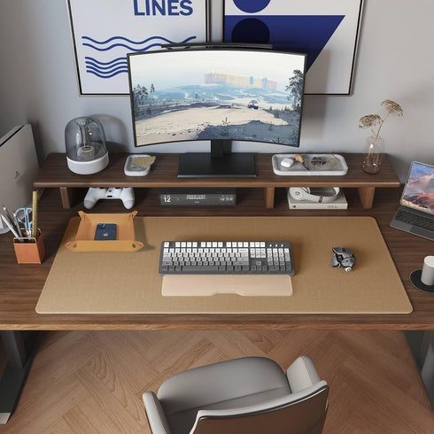 DAWNTREES Dual Sided Desk Mat, Leather Pad with PU Valet Tray Organizer, Large Mouse Pad (31.5"x15.8")