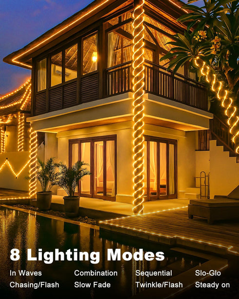 120LED 46FT 8 btfarm Solar Rope Lights, Solar String Lights Outdoor Waterproof, Lighting Modes Solar Powered Strip Tube