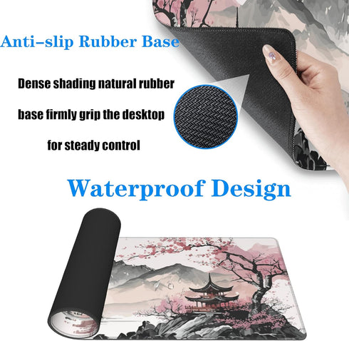 Large Gaming Mouse Pad Watercolor Cherry Blossom, 31.5 x 11.8 in, Extended Keyboard Mousepad with Non-Slip Base